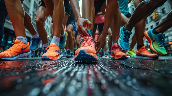 Runners in park at sunset